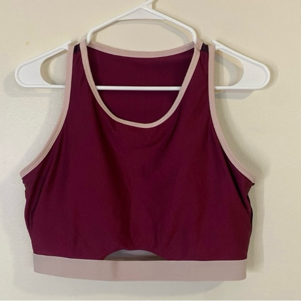 Fabletics Luana Midi Burgundy and Pink Cutout Sports Bra size large